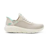 Championes Skechers Slip-ins Bobs Sport B Flex - Fan Fav, color beige con detalles en celeste. Con plantilla Memory Foam, entresuela flexible y suela de tracción.