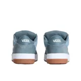Zapatillas Vans Hylane celestes con detalles en gris, blanco y suela color caramelo.