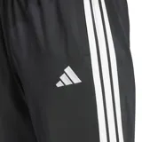 Conjunto deportivo Adidas negro con campera de cuello alto con cierre y pantalón largo. Ambos con logo de la marca en blanco y tres franjas blancas en los laterales.