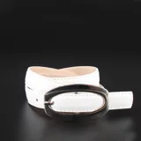 Cinturón de cuero blanco con textura crocco y flotter, hebilla metálica ovalada de 20 mm.