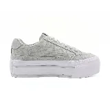 Zapatillas urbanas Puma Court Classic Vulc FS Platform para mujer, color gris claro, con cordones blancos, franja lateral característica de la marca y suela de plataforma blanca.