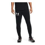 Pantalón de jogging gris jaspeado de Under Armour, modelo Rival Terry Jogger, para hombre. Confeccionado en tejido de felpa suave, con cintura elástica ajustable con cordón y logo de la marca estampado en la pierna izquierda.