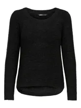 Sweater negro de punto con cuello redondo y mangas largas. Tejido suave y de alta calidad.
