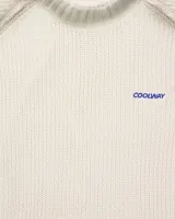 Buzo de tejido acanalado 1x1 de algodón, color blanco hueso, con efecto teñido suave (spray) en el cuello y el ruedo. Presenta mangas raglán y el logo "Coolway" bordado en azul en el pecho.