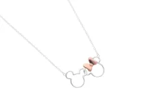 Collar enchapado en Plata 925 con diseño de Minnie y moño enchapado en oro, ideal para fans de Disney.