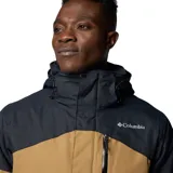 Campera de esquí Columbia Last Tracks Jacket para hombre, color marrón claro con detalles en negro. Impermeable, transpirable y termorreflectante, con capucha ajustable y extraíble, faldón para nieve, bolsillos con cremallera y dobladillo ajustable.