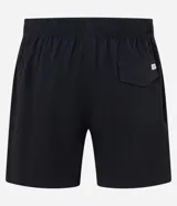 Bermuda de microfibra color beige, con cintura elástica y cordón ajustable. Presenta textura en el tejido y un bolsillo lateral.