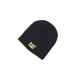 Gorro de lana negro con logo de Caterpillar bordado en verde flúor. Reversible, con interior en verde flúor.
