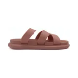 Sandalia de mujer color beige claro, estilo 'H', con plataforma gruesa y dos tiras anchas ajustables con velcro en el empeine.