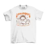 Remera blanca de algodón con estampa de la banda de cumbia argentina La Delio Valdez.