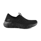 Championes Skechers BOBS Flex Groove Breeze negros, sin cordones, con capellada de tejido técnico Stretch Fit, panel transparente, plantilla Skechers Memory Foam y suela flexible.