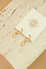 Aros dorados tipo argolla con dije de estrella con circonitas.