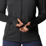 Campera polar Columbia con cierre frontal, bolsillos laterales con cierre y orificios para pulgares.