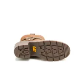 Bota corta Caterpillar color marrón, de cuero y gamuza encerada, con forro de malla de nylon, plantilla de espuma EVA y suela de goma.