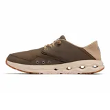 Zapatillas de pesca Columbia modelo Bahama X Relaxed en color marrón, con parte superior de cuero y lona. Presentan tecnología Omni-Shield™ repelente a manchas, cordones elásticos y talón plegable. La entresuela cuenta con orificios de ventilación para drenaje y la suela de goma ofrece tracción en terrenos húmedos.