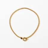 Collar de cadena tipo eslabón cubano, color dorado, con cierre tipo toggle (aro y barra).