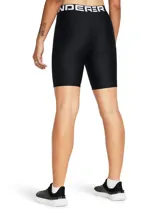 Calza corta de lycra negra Under Armour HeatGear, con cintura alta con logo y logo estampado en la pierna izquierda.