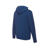 Campera azul marino con capucha y cierre frontal completo. Logo de New Balance estampado en blanco en el pecho. Cuenta con bolsillos laterales y está confeccionada en tejido de rizo francés.