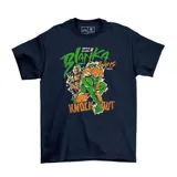 Remera negra con estampado de Blanka, personaje del videojuego Street Fighter.
