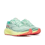Zapatillas deportivas Merrell Morphlite para mujer, color verde agua con detalles en amarillo y rosa.