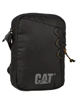 Bolso bandolera unisex negro de poliéster ripstop, con correa ajustable, bolsillo delantero con cordón para llavero, compartimento principal con bolsillo interior y logo reflectante.