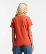 Blusa básica de algodón color tostado, de manga corta con dobladillo y nudo frontal.