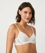 Soutien blanco de encaje floral, sin relleno y con aro.