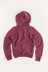 Sudadera color borgoña con capucha ajustable con cordones, manga larga y estampado dorado en el frente con el texto "A Coruña" y un escudo.