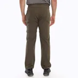 Pantalón de trekking desmontable color verde musgo, convertible en short. Confeccionado en tejido elástico 4-Way Spandex repelente al agua. Incluye cintura elasticada, cinturón interno ajustable, bolsillos con cierre y elástico interior en los tobillos.