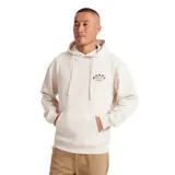 Canguro color crema con capucha, cordones ajustables, bolsillo tipo canguro y logo estampado en el pecho.