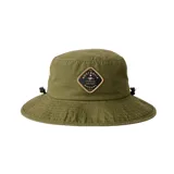 Sombrero tipo pescador color verde militar con ala mediana y cordón ajustable. Tiene un parche con el logo de Rip Curl Australia en el frente.
