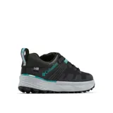 Championes de senderismo Columbia Facet 75 Outdry para mujer, color negro con detalles en turquesa y suela gris. Capellada de malla duradera con superposiciones sin costuras, membrana impermeable OutDry, sistema de ajuste Navic Fit, plantilla OrthoLite Eco y suela Adapt Trax.