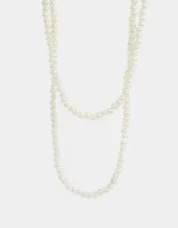 Collar largo de perlas sintéticas color blanco.