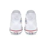 Championes Converse Chuck Taylor All Star de caña alta, color blanco, con detalles en rojo y azul en la suela.