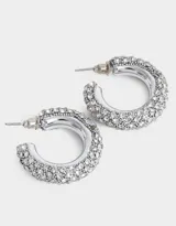 Aros argolla plateados con incrustaciones de strass.