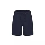 Bermuda de baño azul marino con cintura elástica y cordón ajustable.