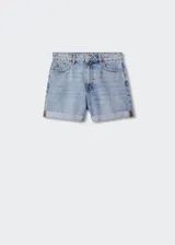 Short de jean celeste de tiro alto con ruedo doblado.