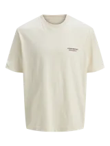 Remera color crema de manga corta con cuello redondo y calce holgado. Estampa en goma ubicada en la espalda con el texto "Atelier Originals Crafted Aesthetics".