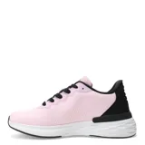 Championes negros con detalles en rosa y celeste, con cordones negros y suela blanca.