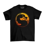 Remera negra de algodón con estampado del logo de Mortal Kombat en el pecho.