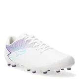 Championes de fútbol Topper Stingray III Mach 1 FG, color blanco con detalles en celeste y violeta. Diseñados para césped natural seco.