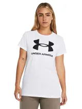 Remera deportiva Under Armour color fucsia con logo blanco estampado en el frente.