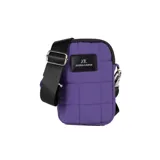 Bandolera mini color violeta, confeccionada en PU símil cuero, con correa regulable, acceso con cierre, bolsillo interno con cierre y herrajes plateados.