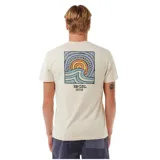 Remera de manga corta color blanco con estampado pequeño en el pecho de una ola y un sol.