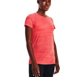 Remera Under Armour Tech Twist de mujer, color rosa jaspeado, de corte entallado, con mangas cortas y cuello en V.