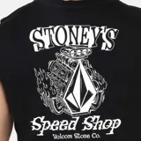 Musculosa negra con estampado frontal del logo de Volcom Speed Shop en blanco.