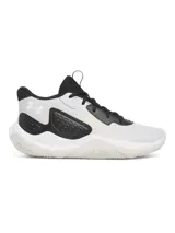 Championes de básquet Under Armour UA Jet 23, color negro con detalles dorados y suela blanca.