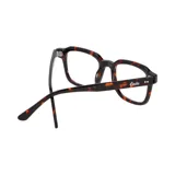 Lentes de eco acetato color carey, con forma cuadrada y patillas con detalle de doble punto.