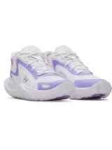 Championes de baloncesto Under Armour UA Jet 25, color blanco con detalles en lila.