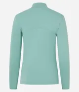 Campera deportiva color verde agua, confeccionada en microfibra, con cierre frontal, cuello alto, recortes en el frente y bolsillos laterales.